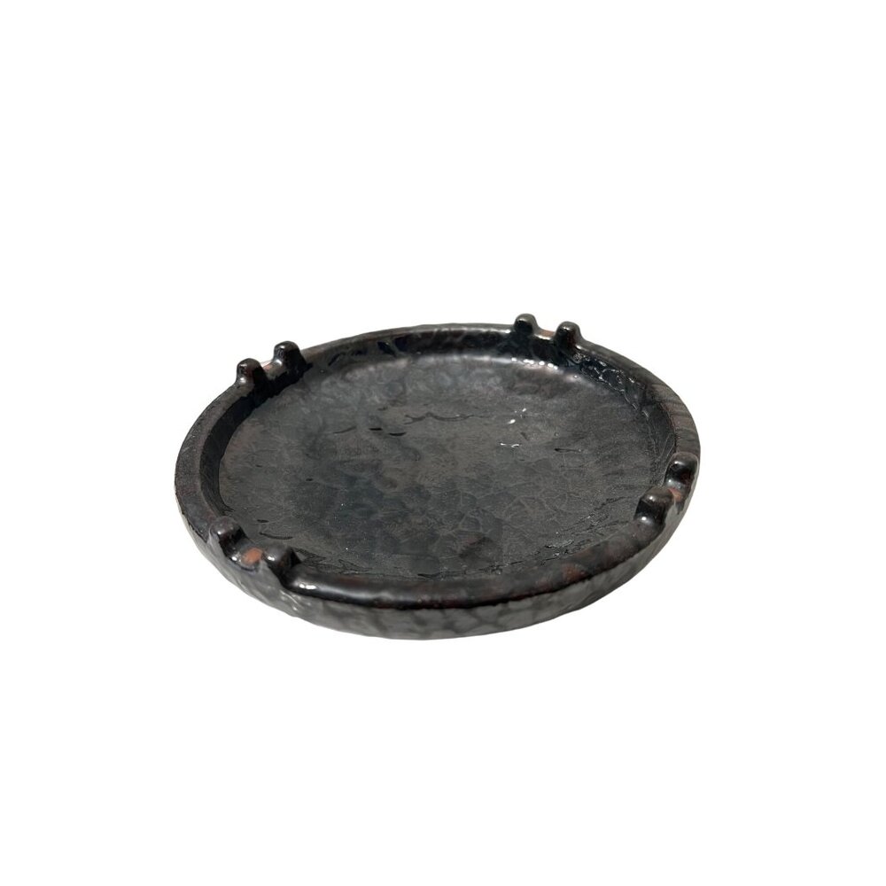 Lavorato A Mano Made in Italy Gunmetal Metallic Glaze Terracotta Dish Ashtray